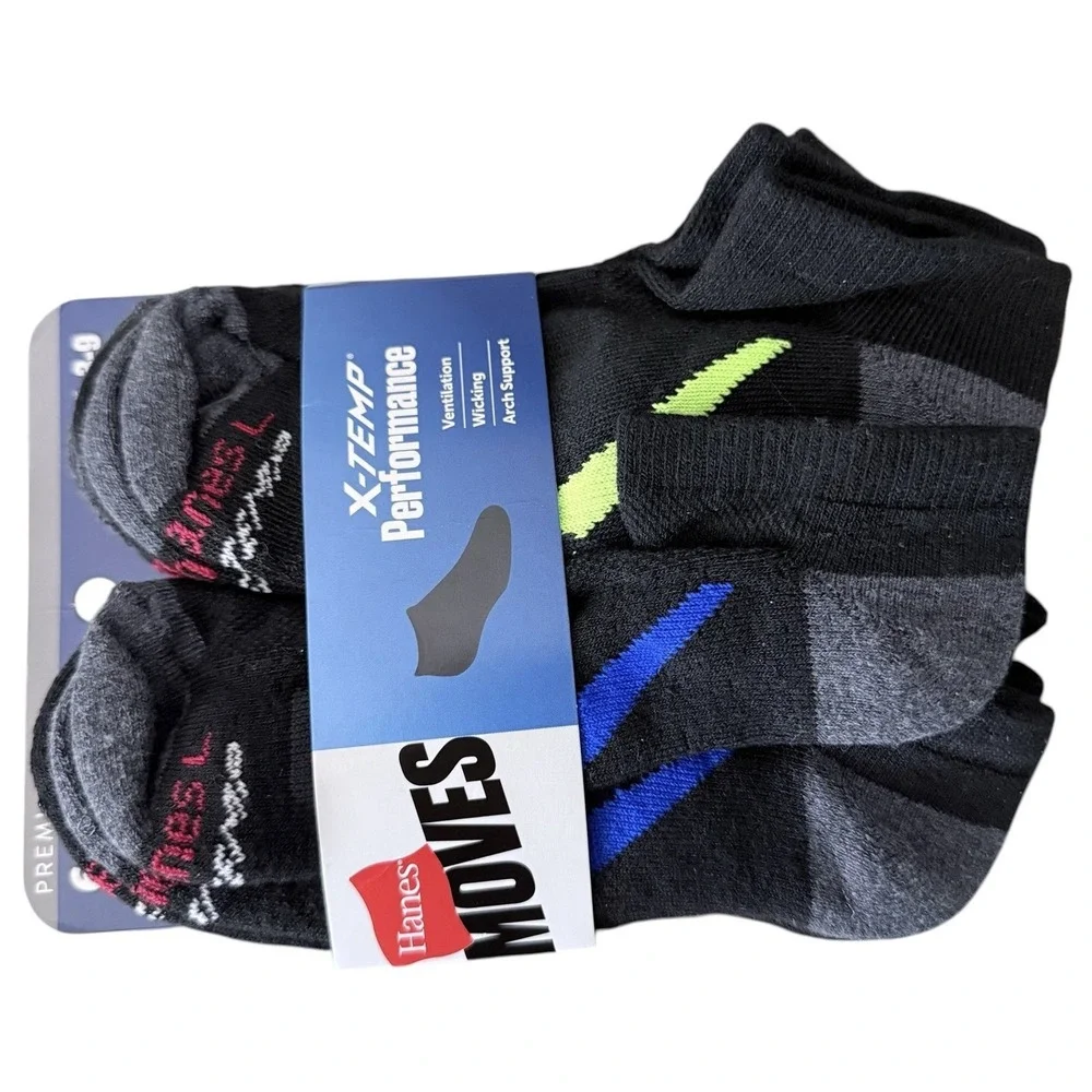 Hanes Premium Boys' 6pk No Show Socks Black , L (3-9)